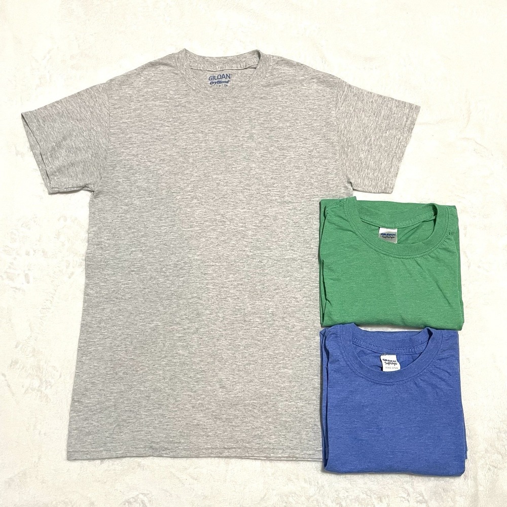 Lot Of 3 Gildan T-shirts Solid Blue Green And Gray Men's Size Small
